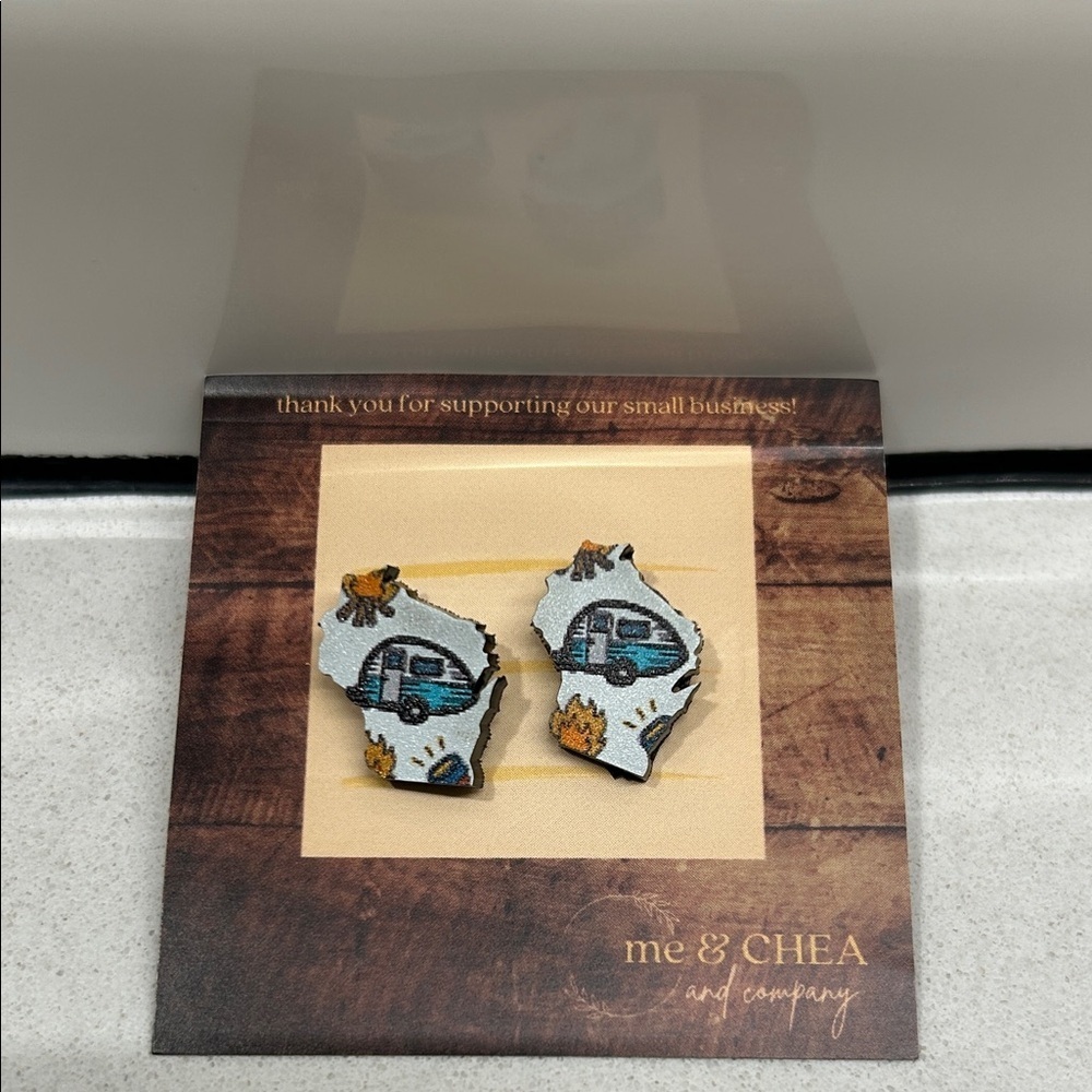 State of Wisconsin 🏕️ Camping Camper Outdoors Gorpcore Themed Earrings